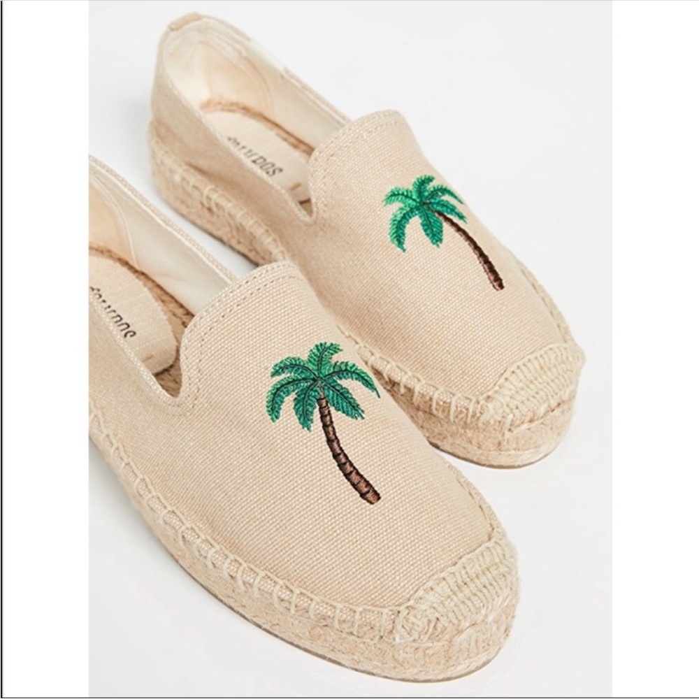 Soludos Palm Tree Embroidered Espadrilles in Natural and Green